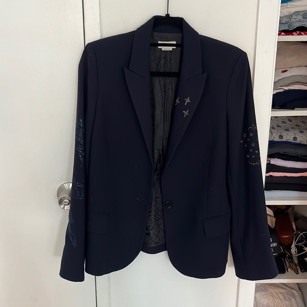 Navy blue zadig and Voltaire blazer with side sparkle